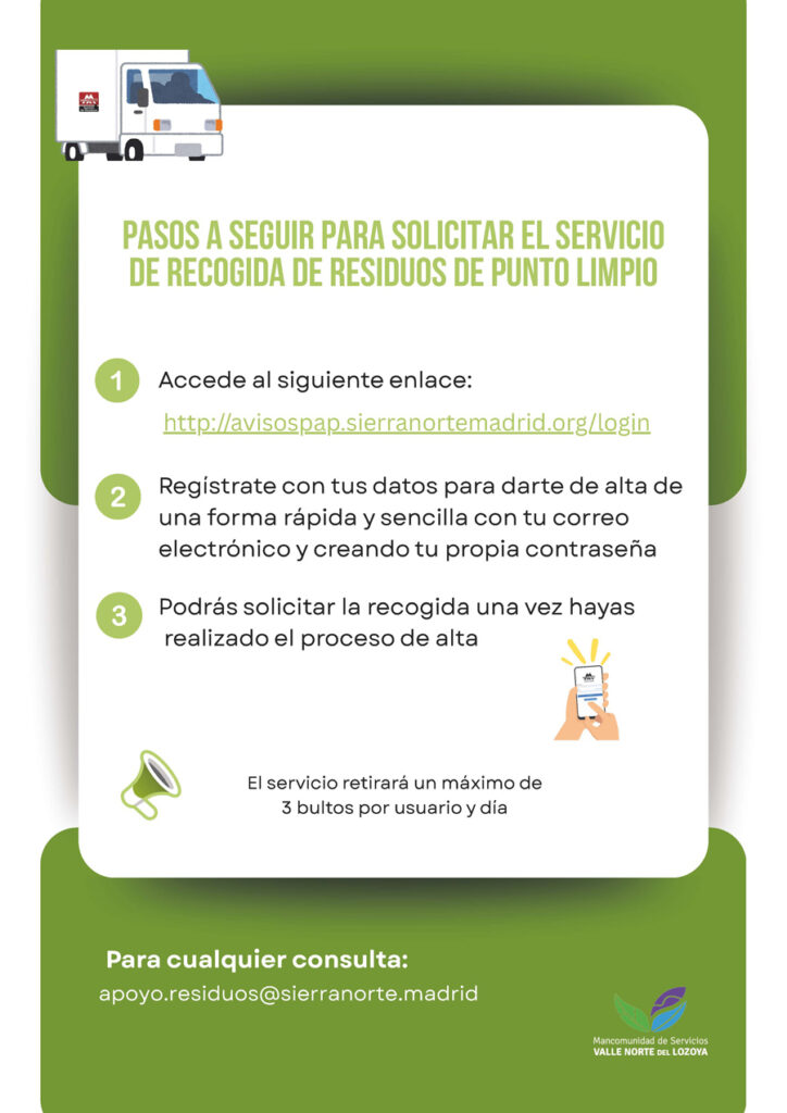 Pasos a seguir para solicitar el Servicio de recogida de residuos de Punto Limpio