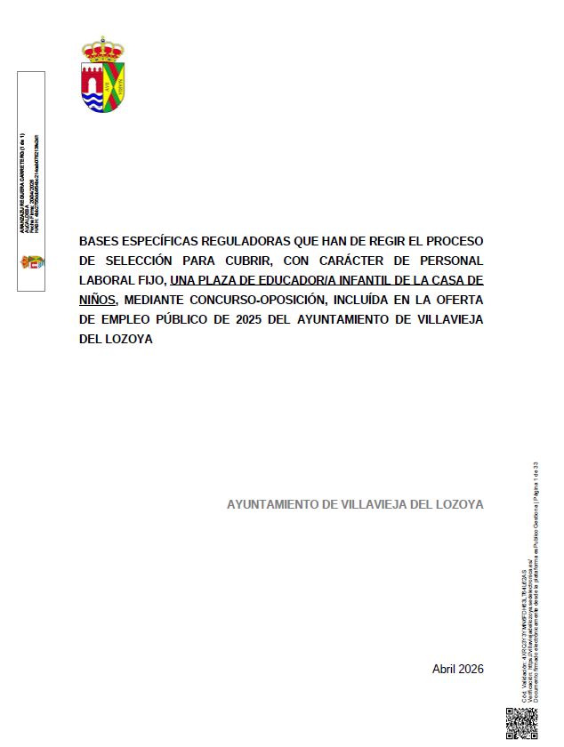 PROCESO DE SELECCIÓN PARA CUBRIR, CON CARÁCTER DE PERSONAL LABORAL FIJO, UNA PLAZA DE EDUCADOR/A INFANTIL DE LA CASA DE NIÑOS, MEDIANTE CONCURSO-OPOSICIÓN